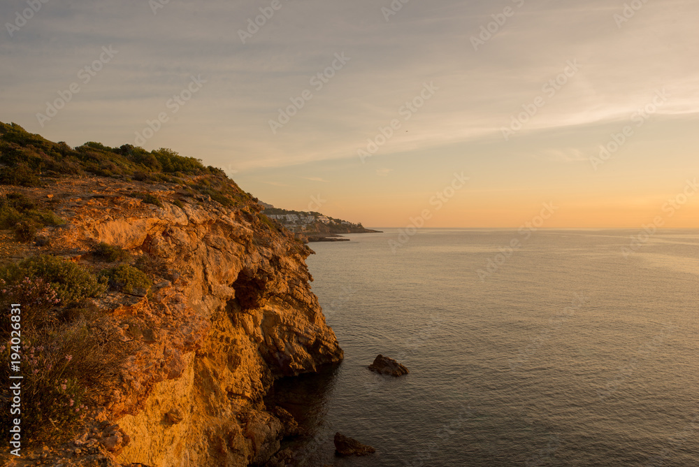Sespanyol Beach in Ibiza at sunrise, Balearic Islands