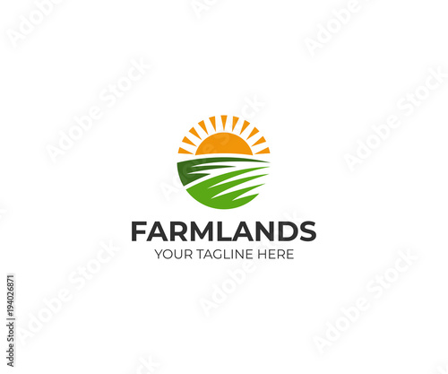 Farmland logo template. Rural landscape vector design. Agriculture illustration