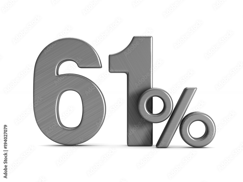 sixty one percent on white background. Isolated 3D illustration sixty one percent on white background. Isolated 3D illustration