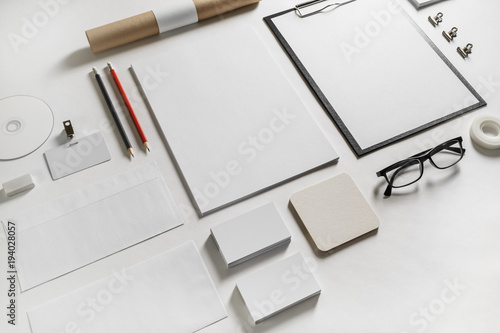 Corporate identity template. Branding design mockup. Blank stationery set on paper background.
