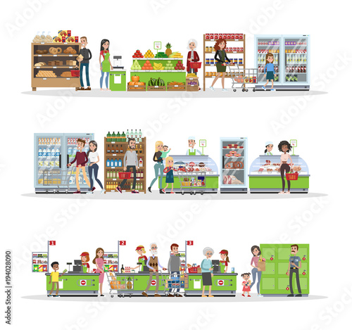 Supermarket interior set.