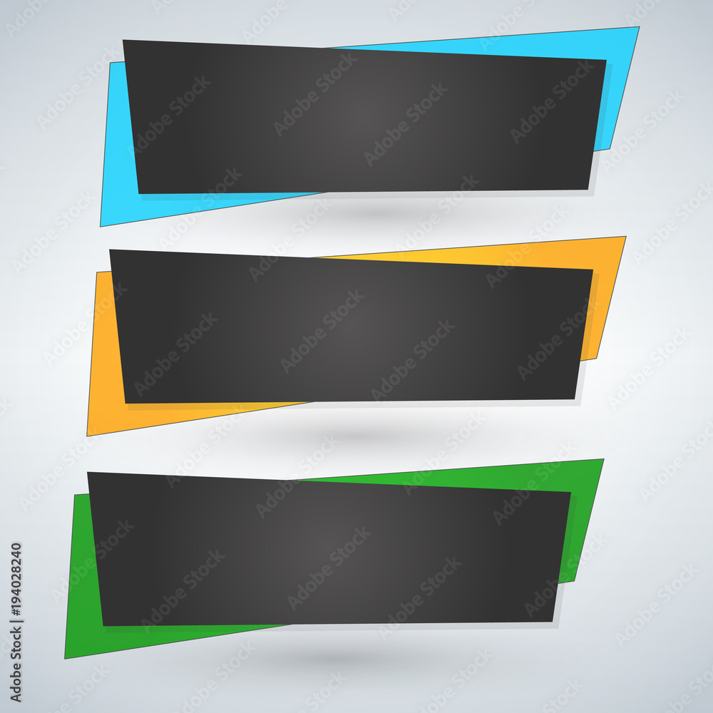 Set of trendy flat geometric vector banners. Green blue and yellow colors. Set of trendy flat geometric vector banners. Green blue and yellow colors.
