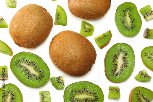 Slices kiwi fruit isolated on white background top view