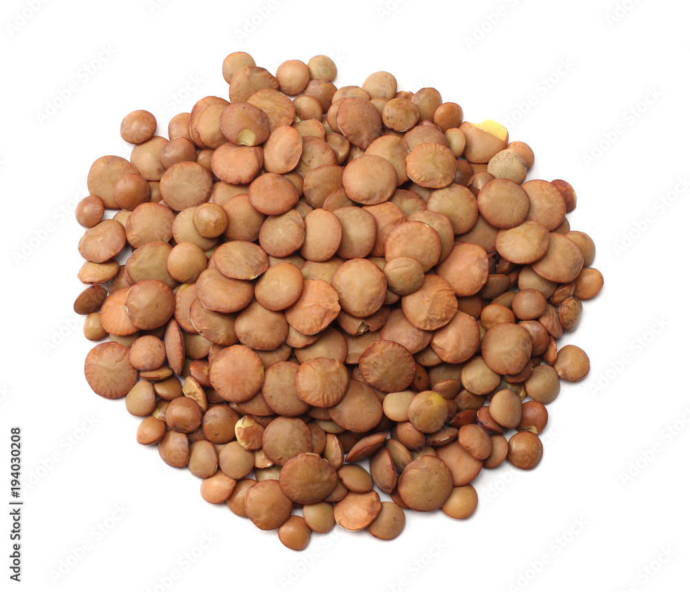 Pile lentil isolated on white background. Top view. Pile lentil isolated on white background. Top view.