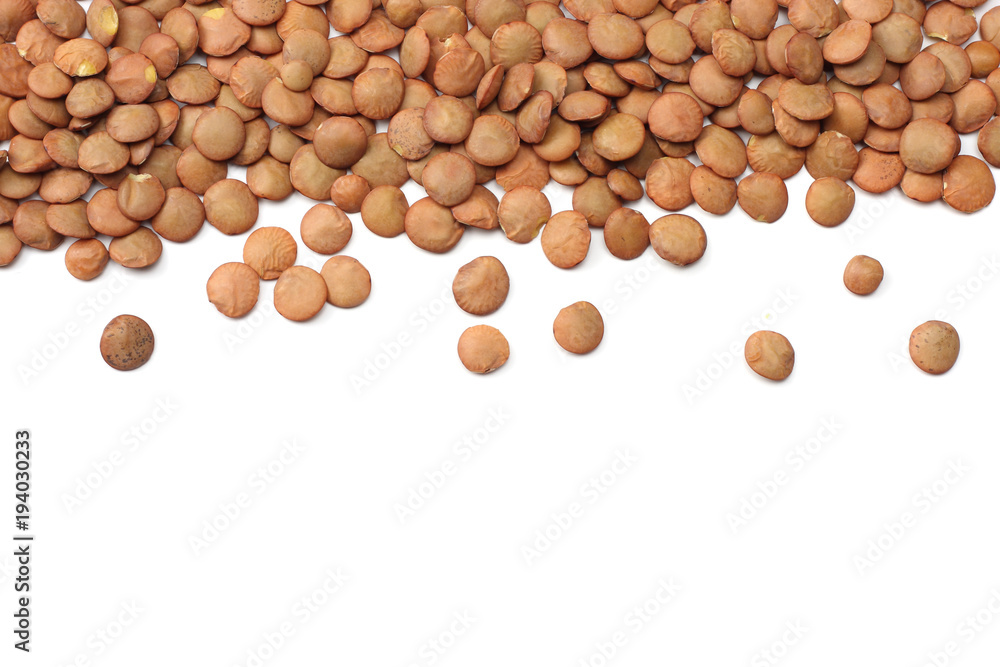 Pile lentil isolated on white background. Top view. Pile lentil isolated on white background. Top view.