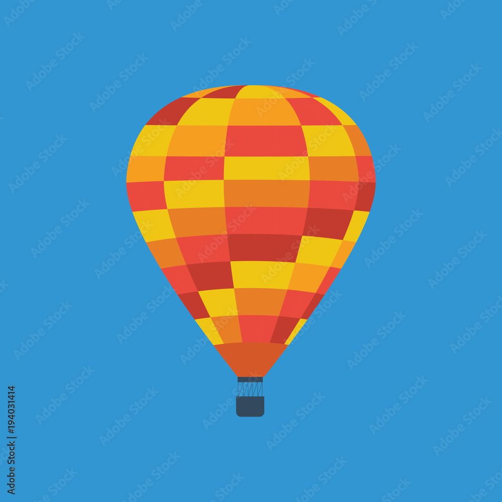 Naklejka premium Hot air balloon in flat design. Colorful hot air baloon flat icon.