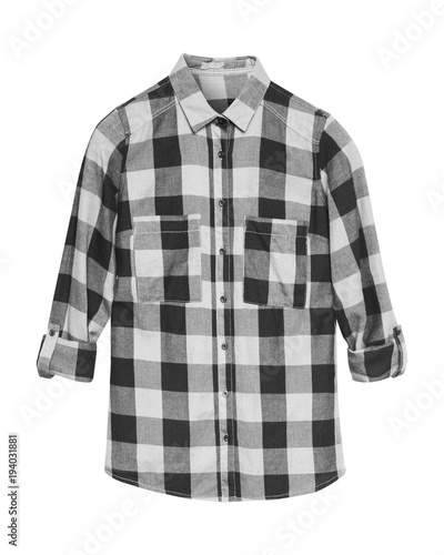 Black and white checkered shirt with collar and buttons isolated on white