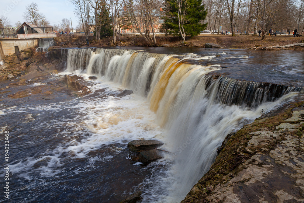 Famous waterfall in Estonia. Keila-Joa Schloss Fall. Early spring state. Famous waterfall in Estonia. Keila-Joa Schloss Fall. Early spring state.