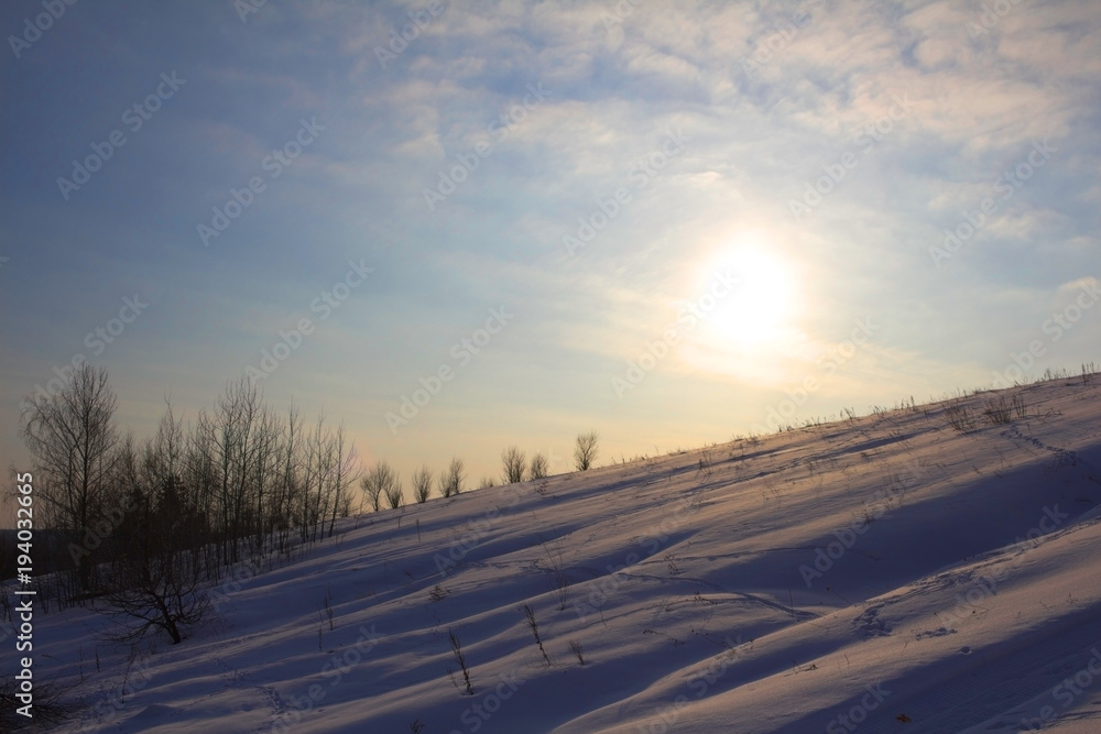 Beautiful winter landscape, sunset and snow. Beautiful winter landscape, sunset and snow.