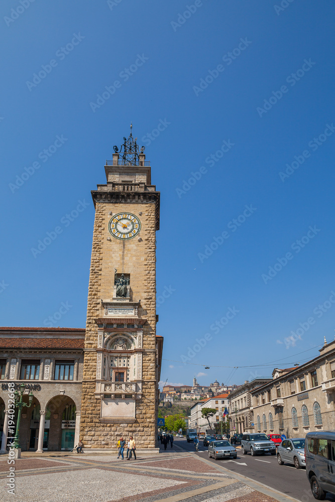 BERGAMO, ITALY - APRIL 10, 2017: Famous clock tower