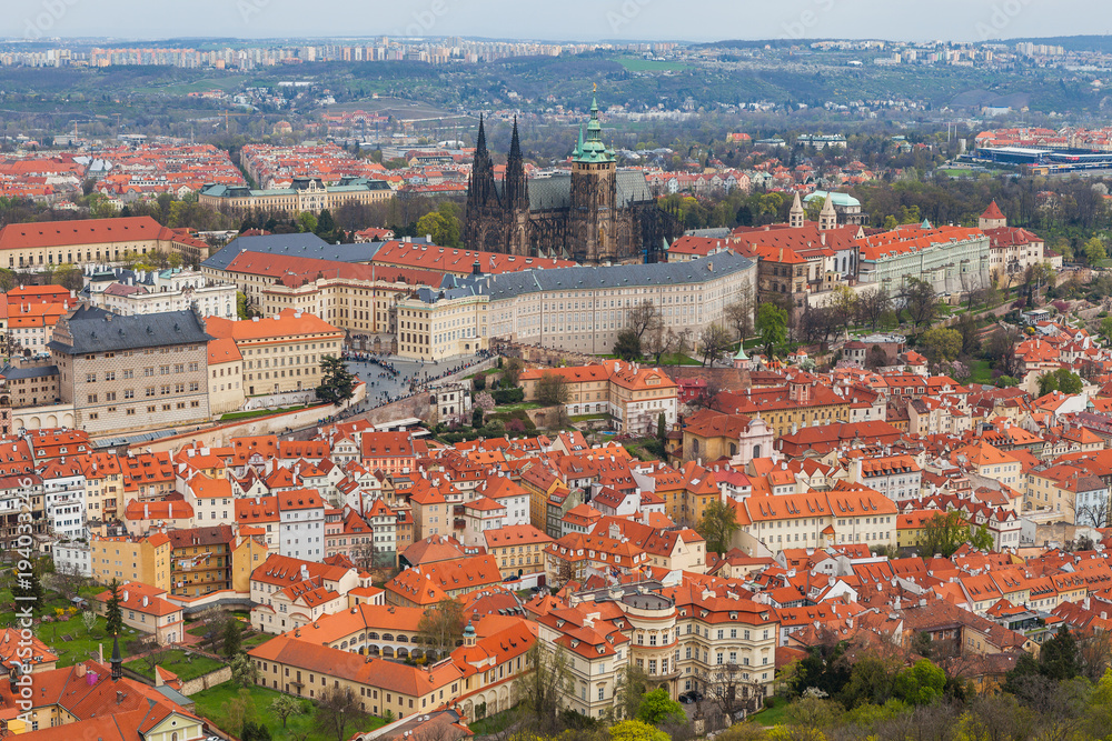 Panoramic view of old town with castle, Prague, Czech Republic