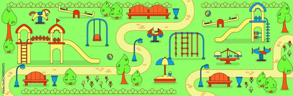 City Park Map With Kids Playground Flat Style Stock Vector Adobe Stock