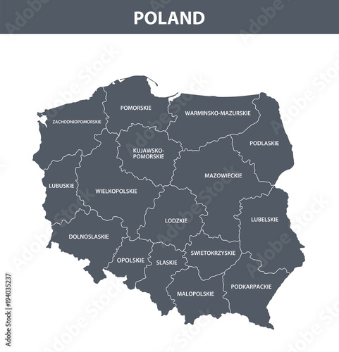 Poland map with administrative devision on regions photo