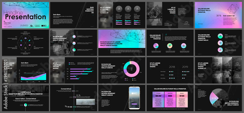 Purple blue presentation templates elements on a black background. Vector infographics. Use in Presentation, flyer and leaflet, corporate report, marketing, advertising, annual report, banner.