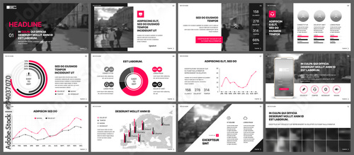 Red black presentation templates elements on a white background. Vector infographics. Use in Presentation, flyer and leaflet, corporate report, marketing, advertising, annual report, banner.