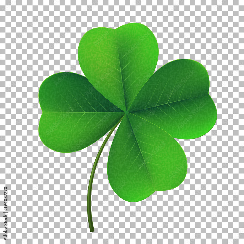 Vector four-leaf shamrock clover icon. Lucky fower-leafed symbol of Irish  beer festival St Patrick's day. 3d realistic vector green grass clover  isolated on transparent background Stock Vector | Adobe Stock