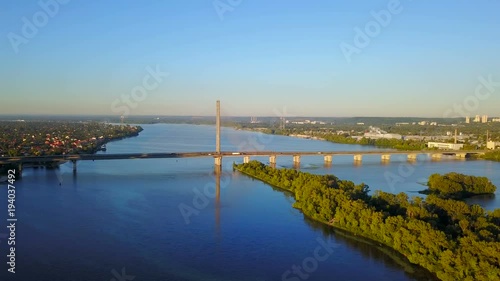 Wallpaper Mural aerial view of the South Bridge in Kyiv, Ukraine with cars during sunrise  Torontodigital.ca