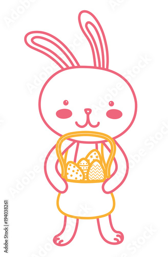 neon line rabbit animal with eggs easter decoration inside hamper