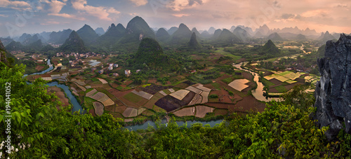 Landscape of Guilin, Li River ,Karst mountains near Yangshuo County, Guilin City, Guangxi Province, China. photo
