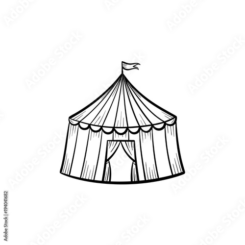 Vector hand drawn circus tent outline doodle icon. Marquee sketch illustration for print, web, mobile and infographics isolated on white background.