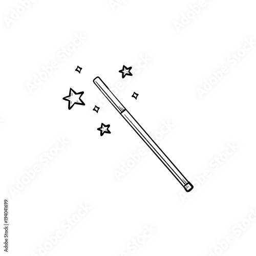 Vector hand drawn magic wand outline doodle icon. Magic wand sketch illustration for print, web, mobile and infographics isolated on white background.