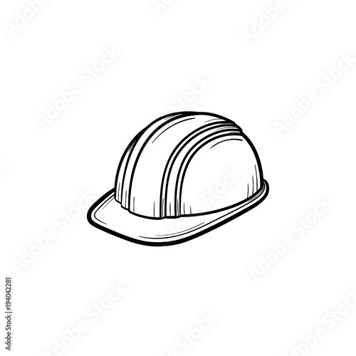 Engineer helmet hand drawn outline doodle icon. Hard hat vector sketch illustration for print, web, mobile and infographics isolated on white background. Manufacturing and consrtuction concept.