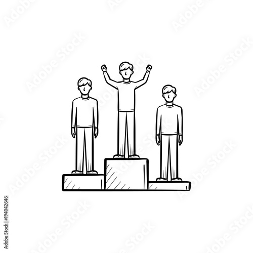 Win medal team hand drawn outline doodle icon. Win podium sketch illustration for print, web, mobile and infographics isolated on white background.