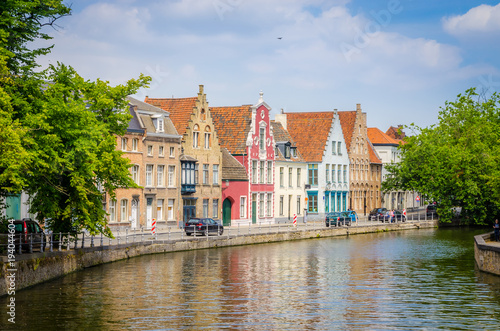 Beautiful canal and traditional houses in the old town of Bruges  Brugge   Belgium