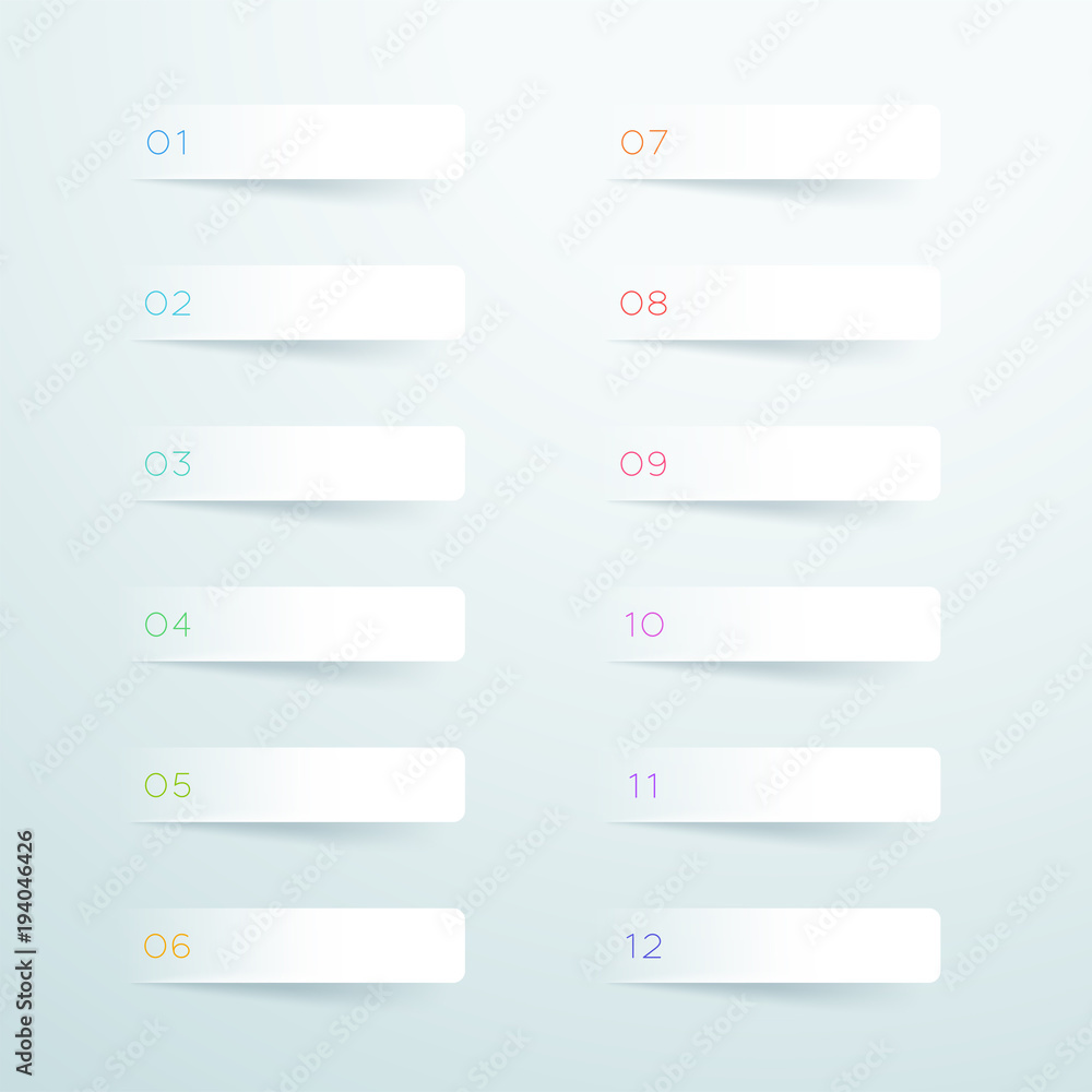 Vector Simple White Banners Number 1 to 12 Vector Simple White Banners Number 1 to 12