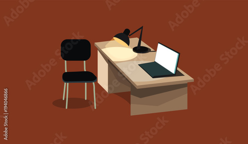 Desk with laptop and lamp