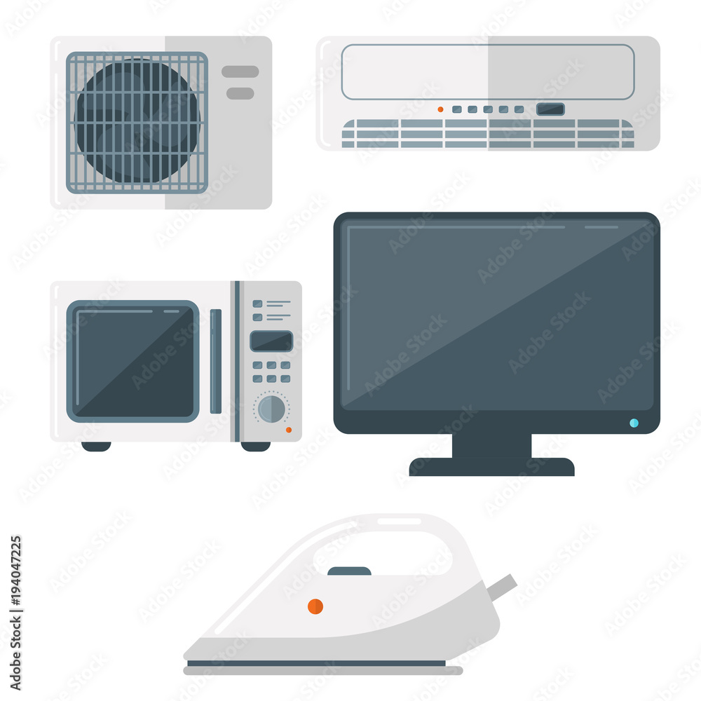 Home appliances vector domestic household equipment kitchen electrical domestic technology for homework tools illustration Home appliances vector domestic household equipment kitchen electrical domestic technology for homework tools illustration