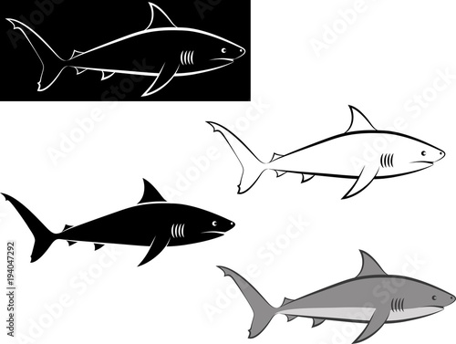 isolated shark - clip art illustration and line art