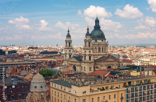 Roofs of Budapest with the Saint Stephen Basilica in Hungary
