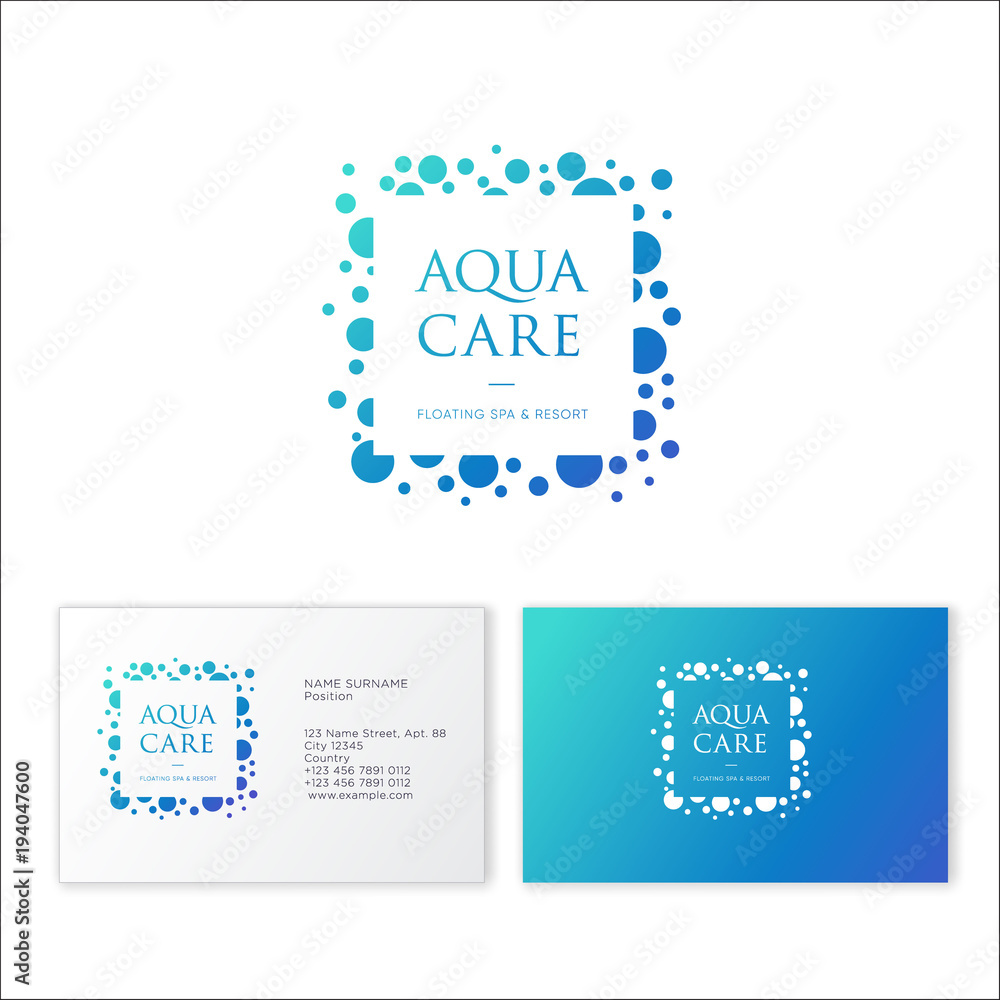 Aqua Care logo. Spa emblem. Mineral natural cosmetics logo. Identity