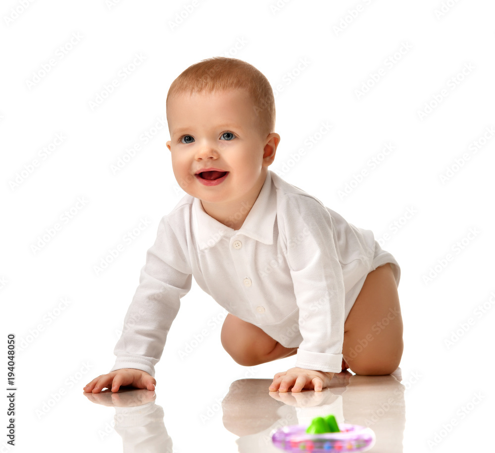Infant baby boy toddler try to crawl happy smiling isolated Infant baby boy toddler try to crawl happy smiling isolated