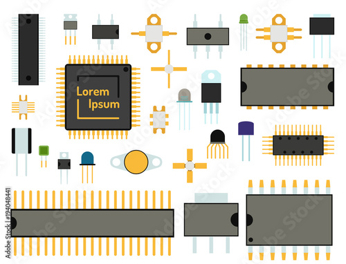 Computer chip technology processor circuit motherboard information system vector illustration