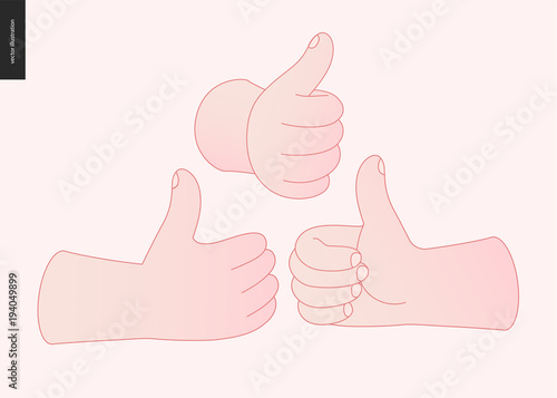 The vector illustrated set of outlined hand drawn hands with various gestures