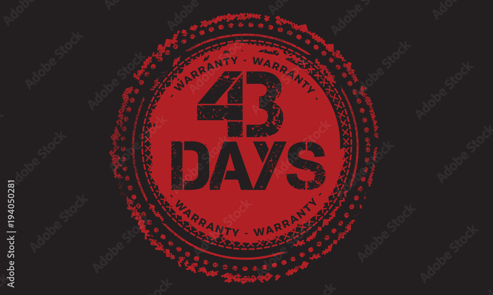 Naklejka premium 43 days warranty icon vintage rubber stamp guarantee