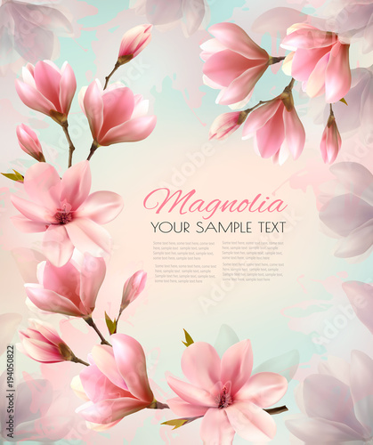 Fototapeta Naklejka Na Ścianę i Meble -  Abstract spring background with beautiful magnolia branches. Vector.