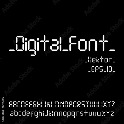 Digital font. Alarm clock letters. Numbers and letters set for a digital watch and other electronic devices. Vector alphabet isolated