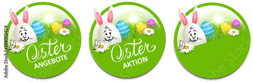 Ostern - Button Set mit Osterhase und bunten Ostereiern mit Blumenwiese - Osterangebot, Osteraktion