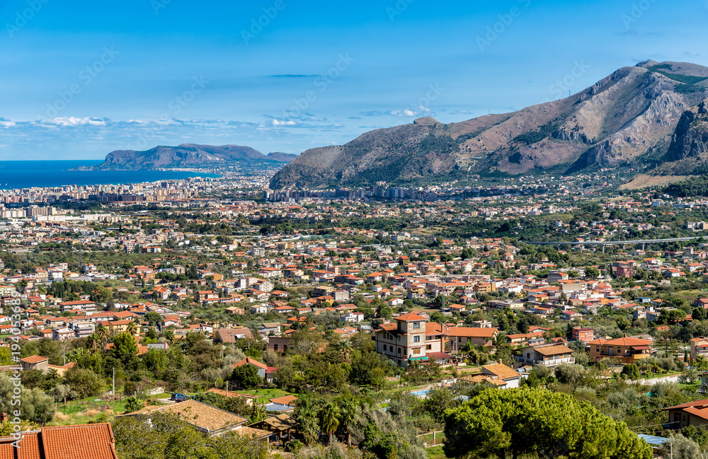 Panoramic view of Palermo city from Monreale, Sicily, Italy