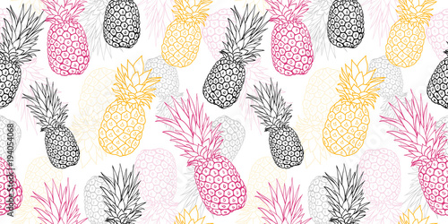 Vector yellow grey pink pineapple polka dot summer tropical seamless pattern background. Great as a textile print, party invitation or packaging.