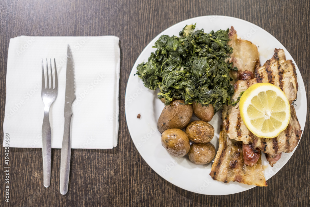 Mixed meat with spinach and potatoes Mixed meat with spinach and potatoes