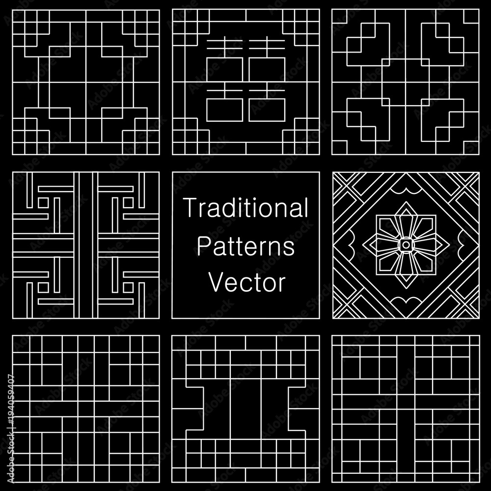 Vector design./ Korea traditional pattern set./ Asia pattern