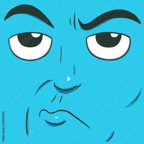 Suspicious face isolated in blue color.