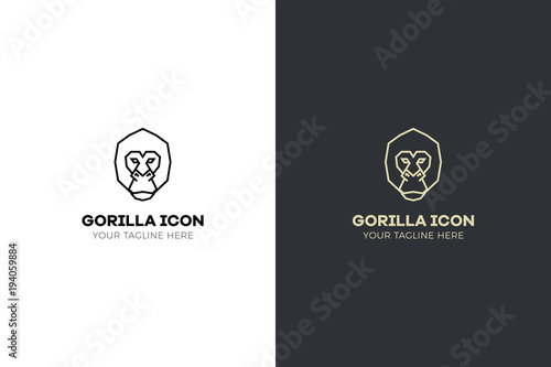 Stylized geometric Gorilla head illustration. Vector icon tribal ape design