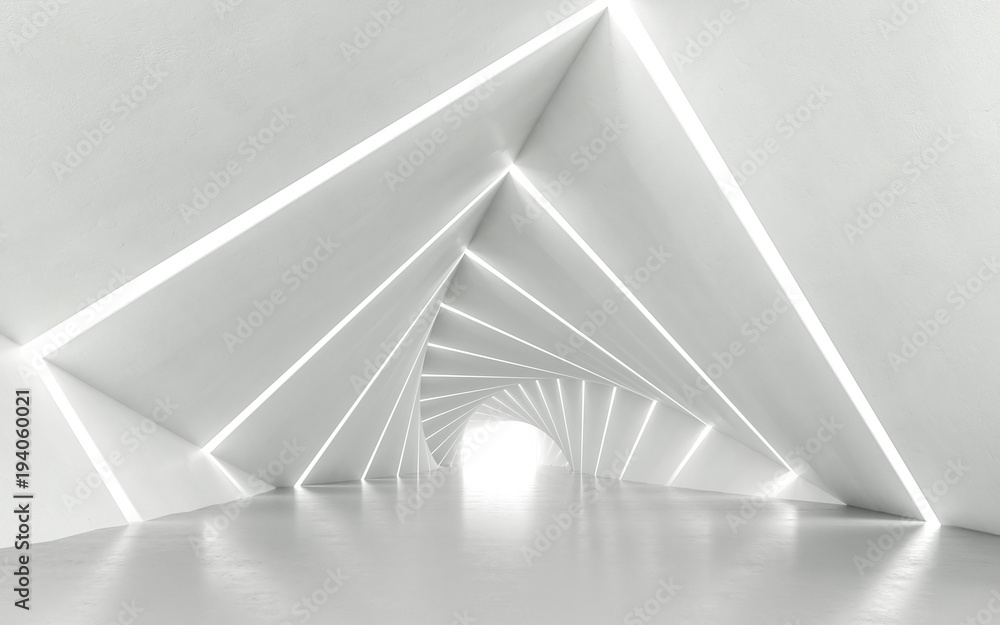 Fototapeta Abstrakcjonistyczny biały kręcony korytarz, 3D