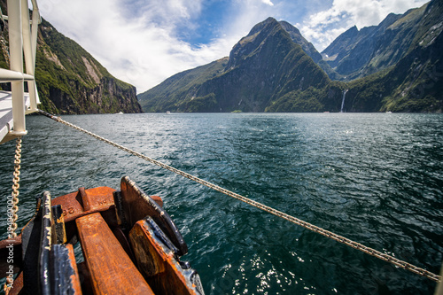 Travelling on boat through Milford Sound, New Zealand