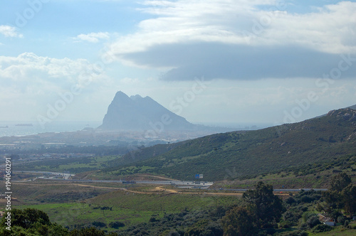 The Rock of Gibraltar photographed from the N-340 highway - Andalusia, Spain